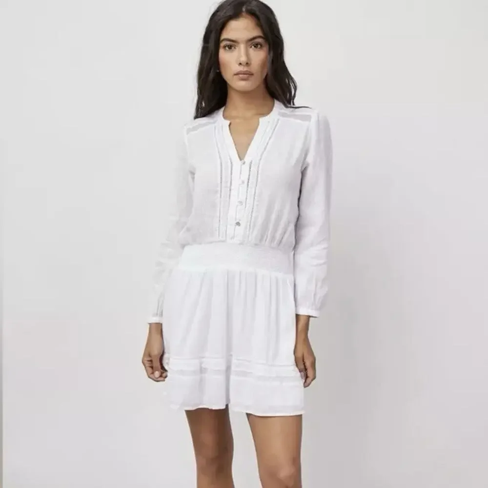 Rails Jasmine White Lace Detail Dress Linen Blend Long Sleeve Womens Size Small - Picture 1 of 14